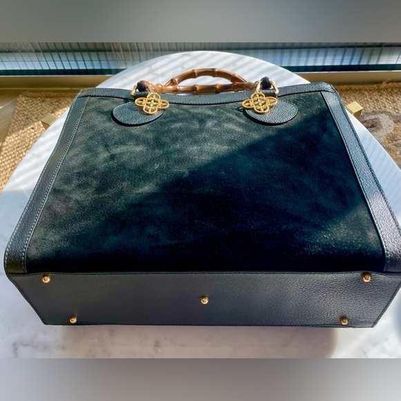 GUCCI Diana tote, black suede w/ bamboo, *all new interior lining* w/cards, EUC - Picture 6 of 17